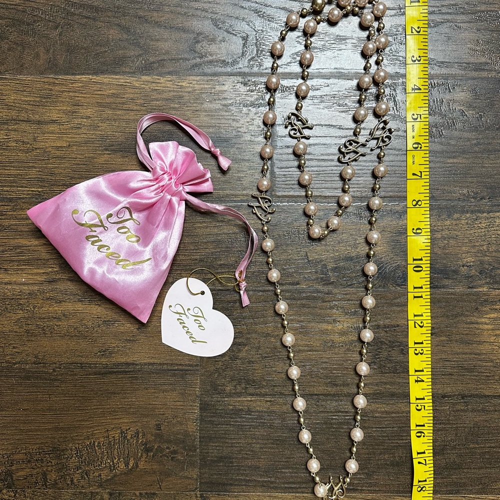 Too Faced Pink and Gold Pearl Necklace